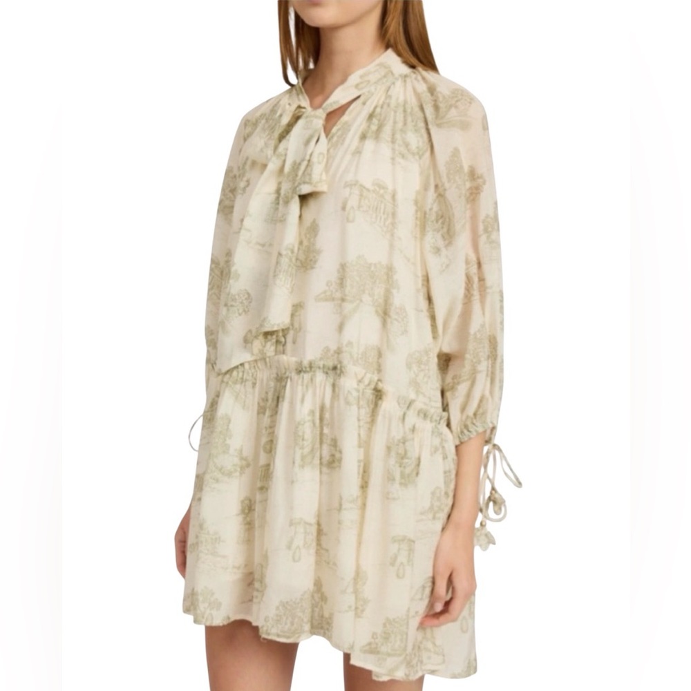 EN SAISON Leighton Toile Mini Dress Long Sleeve Floral Cream Olive Small